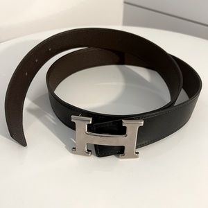 Hermes reversible black/chocolate Constance belt